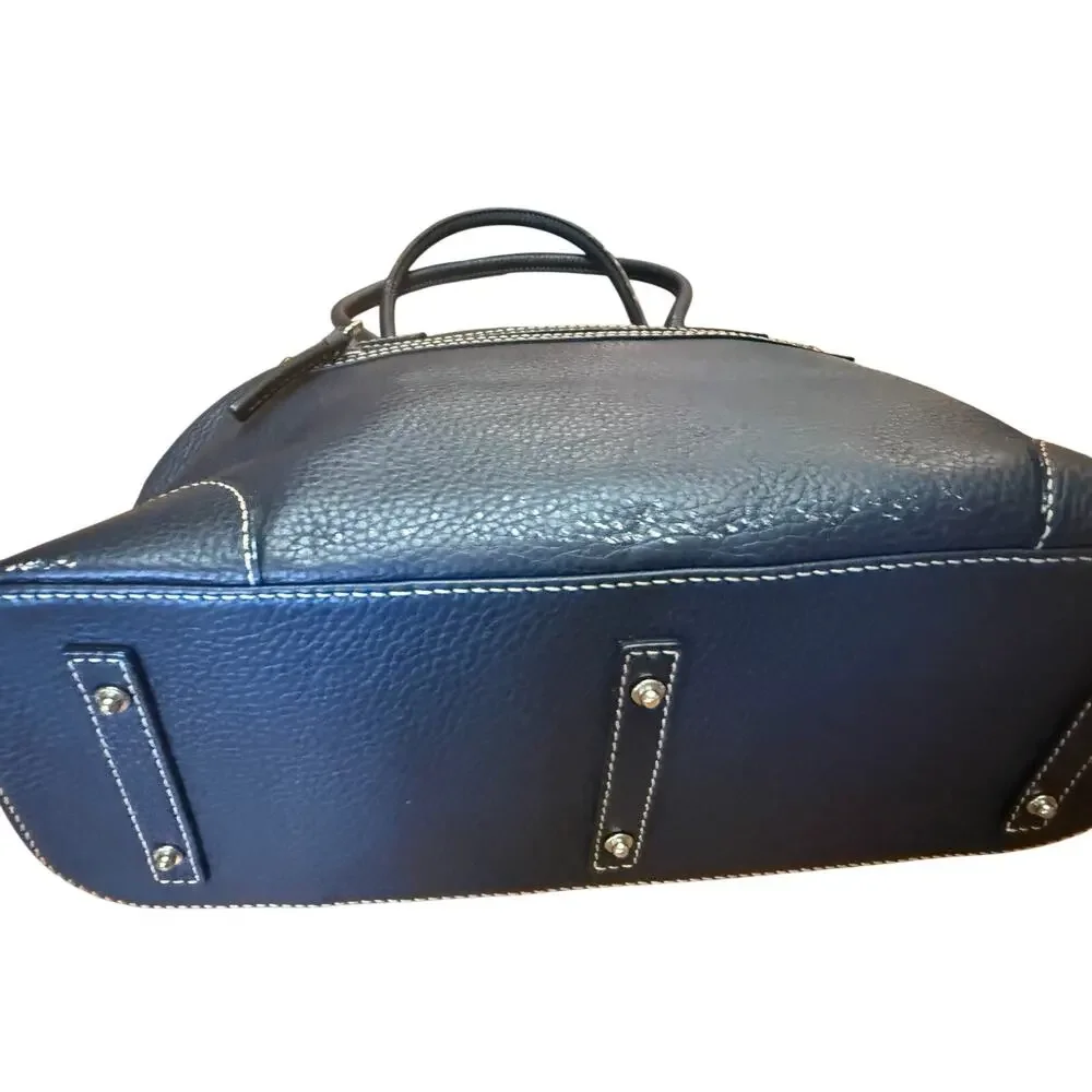 Dooney and Bourke Marine blue pebbled leather domed satchel w/wristlet key fob